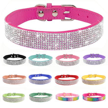 Load image into Gallery viewer, Comfortable Suede Fiber Crystal Dog Collar Glitter Rhinestone Dog Collars Zinc Alloy Buckle Collar for Small Dogs Cats XS/S/M/L