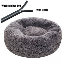 Load image into Gallery viewer, Round Plush Dog Bed with Zipper House Dog Mat Winter Warm Sleeping Cats Nest Soft Long Plush Dog Basket Pet Cushion Portable
