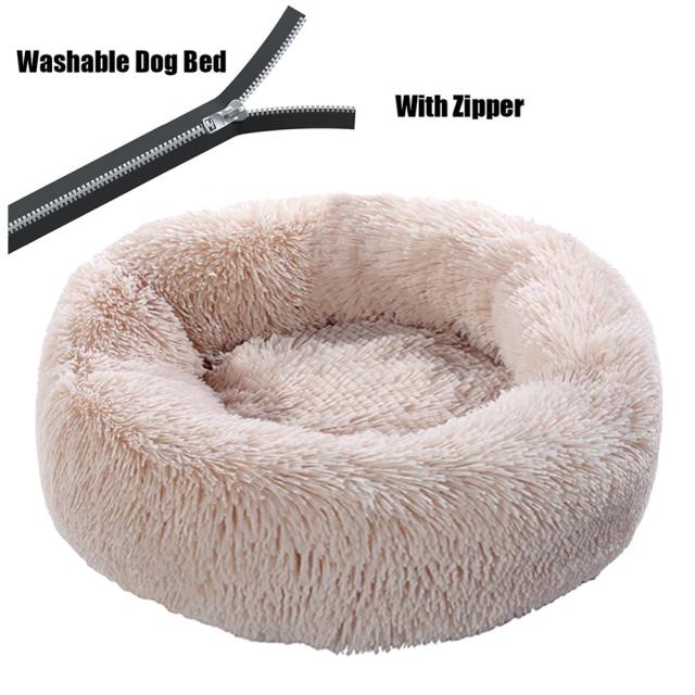 Round Plush Dog Bed with Zipper House Dog Mat Winter Warm Sleeping Cats Nest Soft Long Plush Dog Basket Pet Cushion Portable