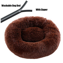 Load image into Gallery viewer, Round Plush Dog Bed with Zipper House Dog Mat Winter Warm Sleeping Cats Nest Soft Long Plush Dog Basket Pet Cushion Portable
