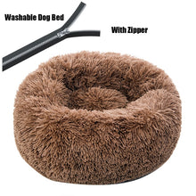 Load image into Gallery viewer, Round Plush Dog Bed with Zipper House Dog Mat Winter Warm Sleeping Cats Nest Soft Long Plush Dog Basket Pet Cushion Portable
