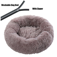 Load image into Gallery viewer, Round Plush Dog Bed with Zipper House Dog Mat Winter Warm Sleeping Cats Nest Soft Long Plush Dog Basket Pet Cushion Portable
