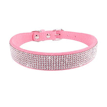 Load image into Gallery viewer, Comfortable Suede Fiber Crystal Dog Collar Glitter Rhinestone Dog Collars Zinc Alloy Buckle Collar for Small Dogs Cats XS/S/M/L
