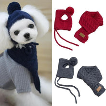 Load image into Gallery viewer, Hat for Dogs Winter Warm Stripes Knitted Hat+Scarf Collar Puppy Teddy Costume Christmas Clothes Santa Dog Costume
