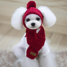 Load image into Gallery viewer, Hat for Dogs Winter Warm Stripes Knitted Hat+Scarf Collar Puppy Teddy Costume Christmas Clothes Santa Dog Costume
