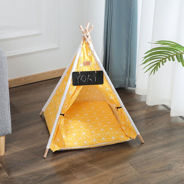 Pet Tent House Cat Bed Portable Teepee Thick Cushion Available for Dog Puppy Outdoor Indoor Portable Linen Pet Dog Tent Supplies